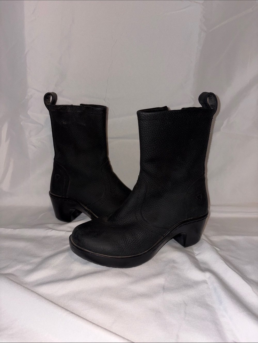 Ariat Black Leather Mid-Calf Heeled Western Boots